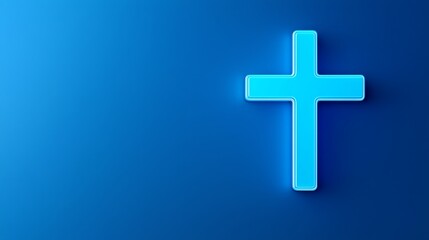 Obraz premium A glowing blue cross on a gradient background, symbolizing faith, spirituality, and religious devotion in a modern style.