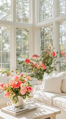 Bright and Cozy Sunroom with Floral Decorations and Natural Light