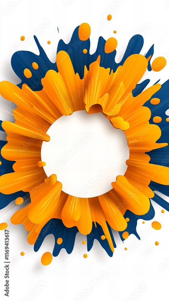Poster vibrant abstract art featuring a dynamic interplay of orange and blue hues, creating a visually stri