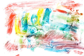 Colorful watercolor smeared, brush stroke, isolated on white