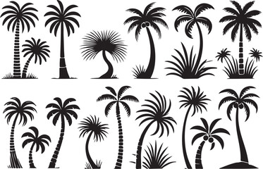 A silhouette of three palm trees black