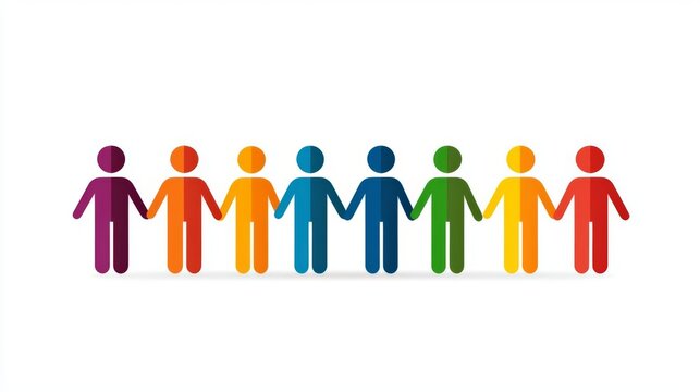 Colorful figures holding hands representing unity and diversity.