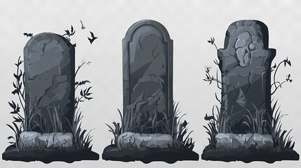 Gravestones and tombstones set collection for halloween mockup, ideal photo for social media and banners, isolated on transparent background, png. Cenotaph. Illustration