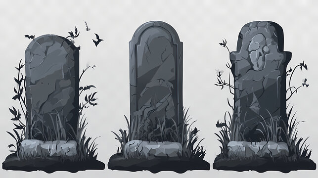 Gravestones and tombstones set collection for halloween mockup, ideal photo for social media and banners, isolated on transparent background, png. Cenotaph. Illustration
