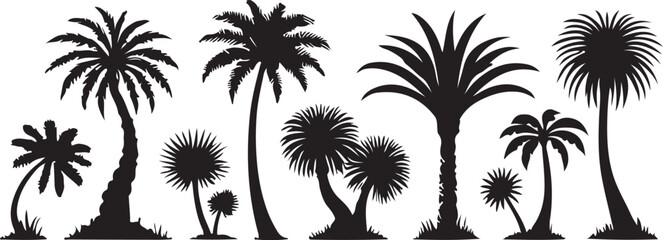 A silhouette of three palm trees black