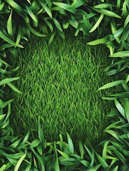 Lush Green Grass Framed By Vibrant Leaves