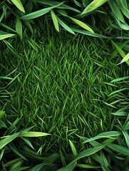 Lush Green Grass Framed by Broad Leaves
