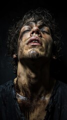 Brooding dark portrait of a young man studio artistic mysterious atmosphere close-up emotional depth