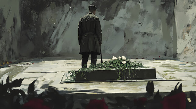 Kriegsdenkmale und trauer: ein soldat in stillem gedenken. Cenotaph. Illustration