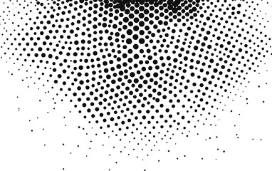 Grainy grunge stippled black halftone vector dots forming a textured pattern on a white background. Ideal for retro designs, abstract art, and creative graphic projects.

