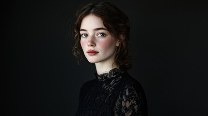 Fototapeta premium Soulful female portrait in dark mood studio setting emotional intimate viewpoint