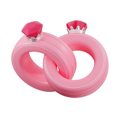 A 3D rendering of two intertwined pink rings with red gemstones, symbolizing love, commitment, and unity.