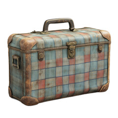 Vintage Checked Suitcase with Worn Leather Details and Handle