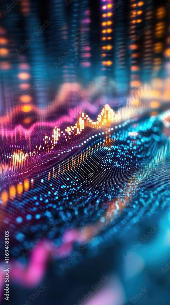 Poster colorful abstract data visualization with bright light patterns