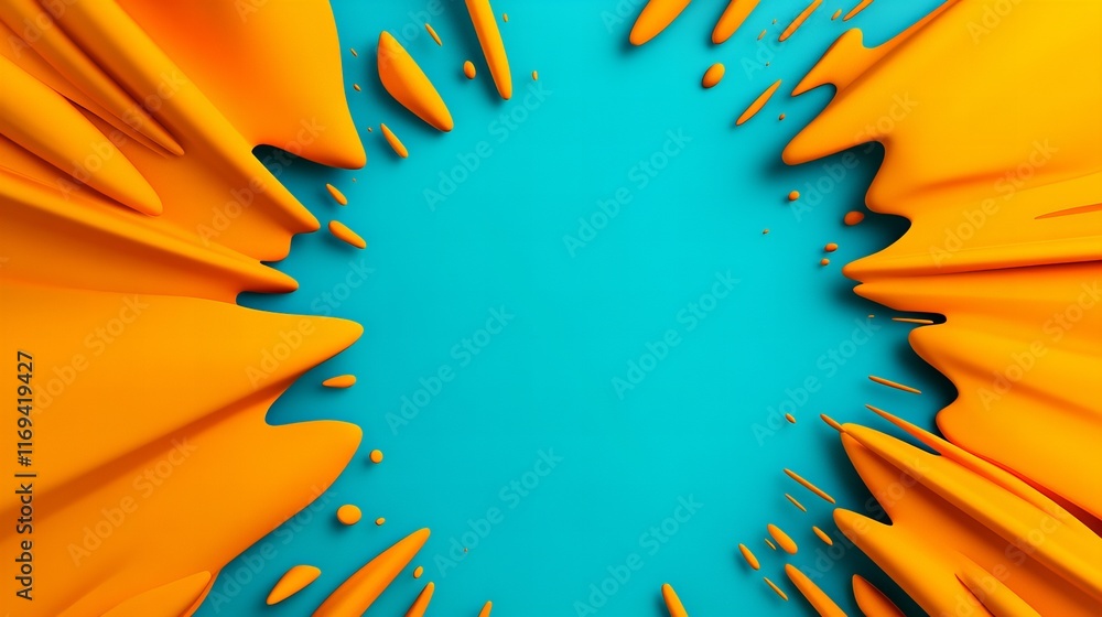 Poster vibrant orange liquid splashes against a teal backdrop, creating a dynamic and energetic composition