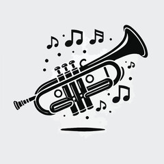 Vector hand drawn illustration of trumpet. Isolated on black.	