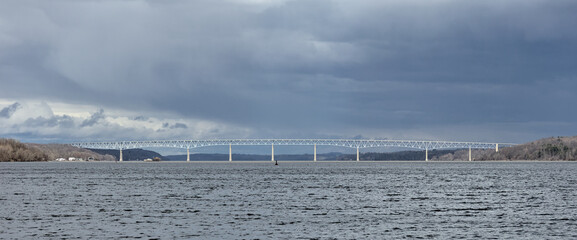 view of the Kingston-Rhinecliff Bridge from Kingston point beach (continuous under deck truss toll...