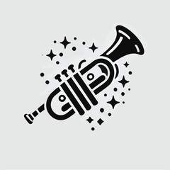 Vector hand drawn illustration of trumpet. Isolated on black.	