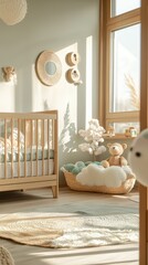 Cozy Nursery with Crib and Natural Light in Soft Pastel Colors