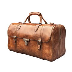 A vintage leather duffel bag with sturdy handles and a polished finish, ideal for travel or storage.