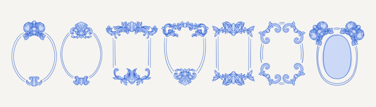 Vintage Victorian Antique Frame Collection. Hand-drawn decorative ornate Baroque drawings for wedding invitations, logos, monograms, menus. Elegant luxury clipart in doodle sketch style.