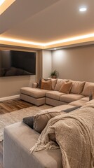 Fototapeta premium Cozy modern living room with comfortable furniture and soft lighting