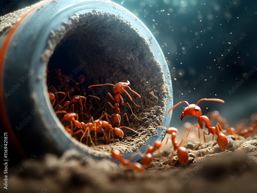 Poster pheromone guided swarming activity of ants constructing a complex subterranean nest thousands of wor