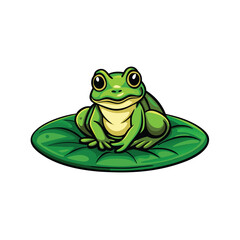 Create a vector illustration of a small green frog sitting on a floating lily pad.