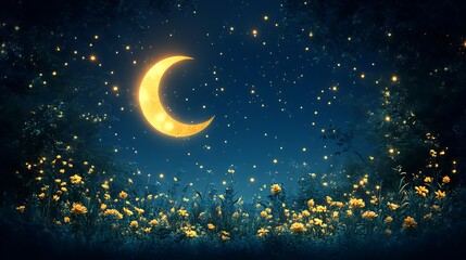 Enchanting Night Garden Moonlit Flowers And Stars