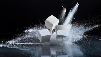 Matt white Cubes splash into white powder