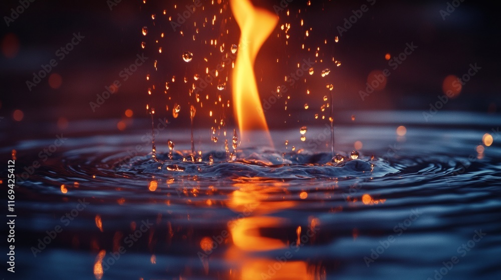 Poster fire and water merging, creating mesmerizing ripples and splashes.
