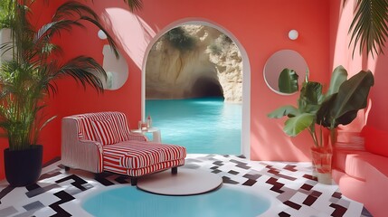 Red Room Relaxation Tropical View Chaise Lounge