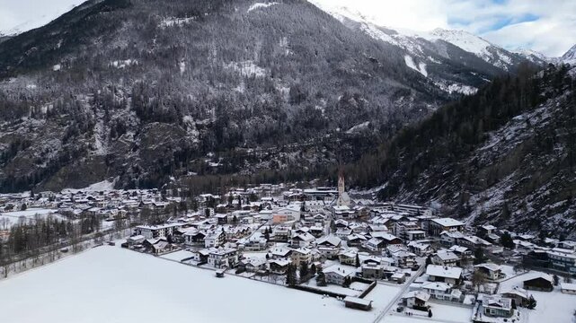 Langenfeld, Austria - December 12, 2024: Beautiful Aqua Dome thermal pools in the Austrian Alps - Tirol Therme in the vicinity of Stuibenfall Waterfall