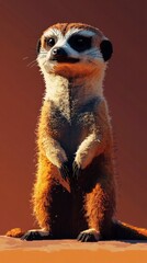 Fototapeta premium Curious Meerkat Standing Alert on Desert Sand Watching Surrounding Environment with Vigilance and Caution in Arid African Savanna