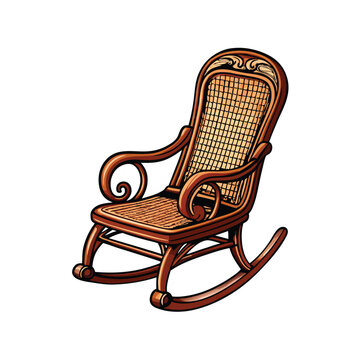 recommend clip art: Illustration of a classic wooden rocking chair with detailed armrests.