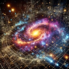 Digital Cosmos: A Fusion of Galaxies and Futuristic Particles