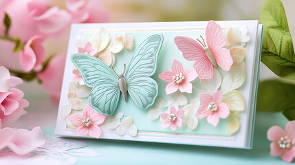 Elegant Handmade Card with 3D Butterflies and Floral Accents