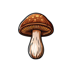 A detailed, realistic vector illustration of a magic mushroom, featuring a brown cap with white spots and a light brown stem.