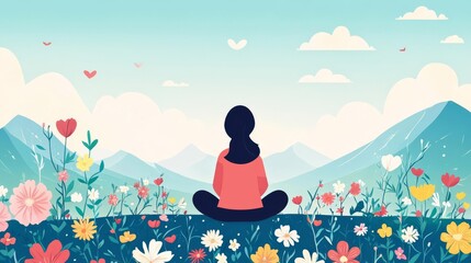 Obraz premium A peaceful moment of mindfulness surrounded by vibrant flowers.