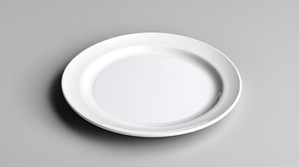 Simple White Plate on Gray Background with No Food Items Present