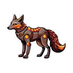 A futuristic cybernetic fox with a sleek metal body and glowing orange accents.