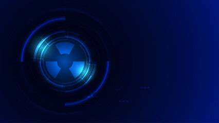 A dark blue digital background with glowing circular elements and futuristic geometric patterns, creating a tech-inspired atmosphere.