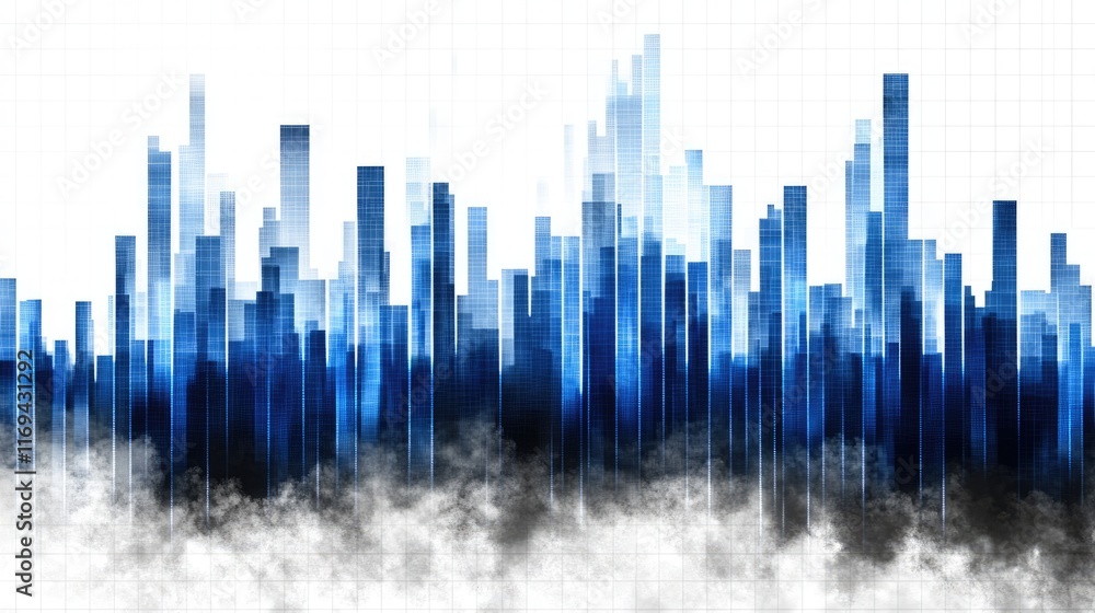 Canvas Prints abstract cityscape with digital grid lines and smoky fog. ideal for tech backgrounds presentations o