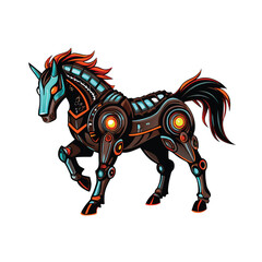 A cybernetic horse with hydraulic legs and an armored body.