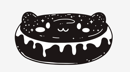 Kawaii Donut with Cream and Sparks in Monochrome Silhouette