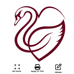 Elegant Swan Heart Logo -Minimalist Love Symbol Icon vector logo Design Valentine Day coloring page  Printable activity book