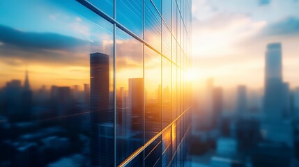 Fototapeta premium Sunset Reflection on Modern City Skyscraper Glass Windows