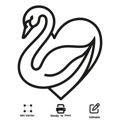 Elegant Swan Heart Logo -Minimalist Love Symbol Icon vector logo Design Valentine Day coloring page  Printable activity book