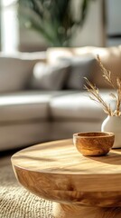 Cozy Living Room with Wooden Coffee Table and Stylish Decor Elements