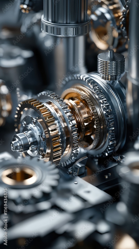 Poster close-up of intricate gears and cogs in mechanical system